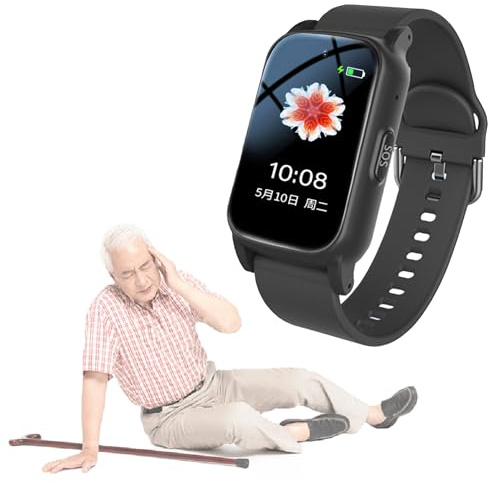 Weyot Dispositivi di Allarme Caduta per Anziani, Orologio GPS con Rilevamento Cadute, Chiamata di Emergenza SOS, Videochiamata HD E Risposta Chiamate, Bracciale Salvavita Anziani,25.8 * 2CM,Black