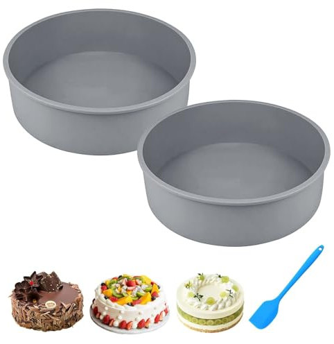 8 Inch Silicone Cake Tins for Baking - 2 Pack Round Baking Moulds Silicone Cake Tins With Scraper, Nonstick & Quick Release Silicone Cake Baking Pan for Cheesecake, Layer Cakes, Rainbow Cake, BPA-free