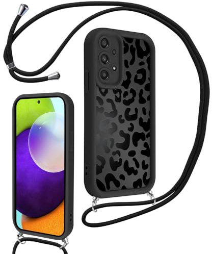 Xylota Handyband für Samsung Galaxy A52/A52 5G/A52s 5G Hülle mit Band, Silikon Aesthetic Muster Design Handyhülle mit Kette Kordel, Mädchen Schutzhülle für Samsung A52 zum Umhängen,Leopard