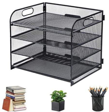Mesh Letter Tray Organiser 4-Layer Organiser for Home Office School Black