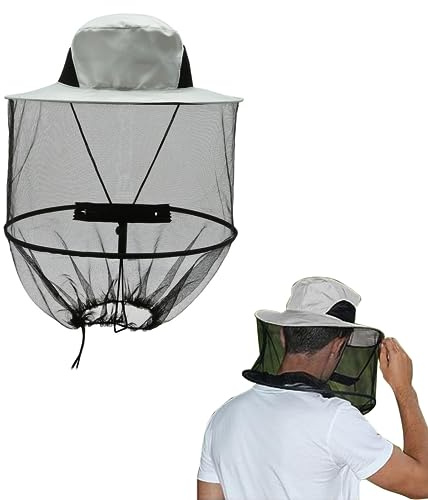 JAONLD Mosquito Head Net, Mosquito Hat Midge Head Net Hat Face Neck Head Cover Foldable Cap Wide Brim Sun Protection for Outdoor Hiking, Fishing, Camping, Gardening(Grey)