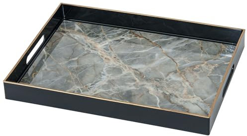 Serviertablett, Tablett mit Griff Marmor Deko Rechteckig Kaffeetablett, Bruchsicher Groß Tablett für Küche, Wohnzimmer, Bar， Partei(40 x 30 x 4 cm)