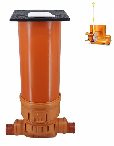 Rückstauklappe Revisionsschacht Kontrollschacht Quadratischer Deckel Abwasserschacht DN400/200mm/160mm/125mm/110mm Komplett Set - Rohr 0,5m/1m/1,5m/2m Schachtboden Gleitpaste (DN400/110 mit 1m Rohr)