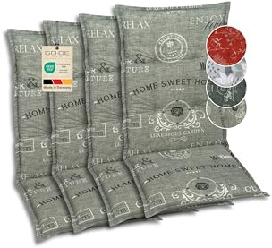 GO-DE Textil Bequeme und attraktive Polsterauflagen für Mittellehner-Gartenstühle (4er-Set, Stempel grau, Mittellehner)
