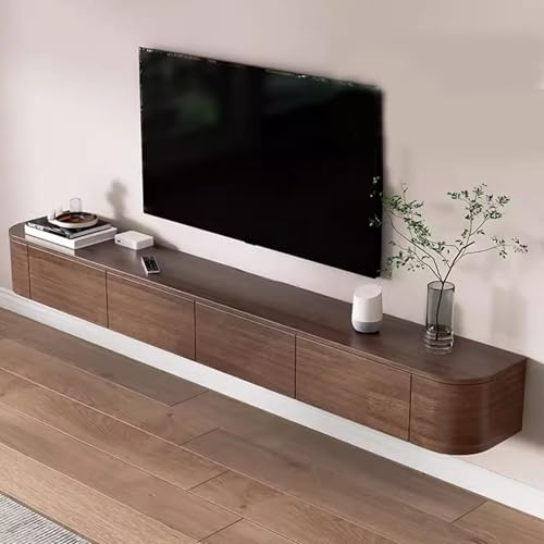 Schwebender TV-Schrank, Wandmontage, Gummiholz, großer Stauraum, Medienkonsole, Wohnzimmer, TV-Einheit (240 cm)