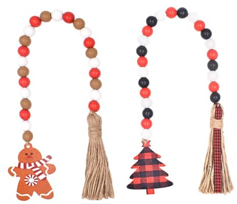 TOPBATHY 2 Stück Schnur Weihnachtsanhänger Aus Holzperlen Christbaumschmuck Weihnachtsgirlande Ornamente Schleife Weihnachtsperlen Weihnachtliche Beerengirlande Girlanden Stoff Colorful