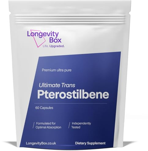 Longevity Box Pterostilbene 150mg – 60 Capsules – 99% Pure Trans-Pterostilbene – Third-Party Tested Antioxidant Supplement for Cellular Health & Healthy Aging