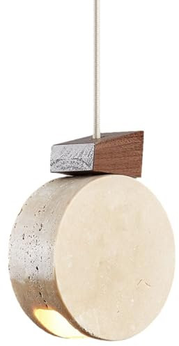 USMCPQVXN Lámparas de Techo para Cocina, Estilo Japonés Wabi-Sabi, Lámpara Colgante con Pantalla de Travertino Beige para Dormitorio, Barra, Recibidor Y Pasillo (Color Nogal)./Color Nogal