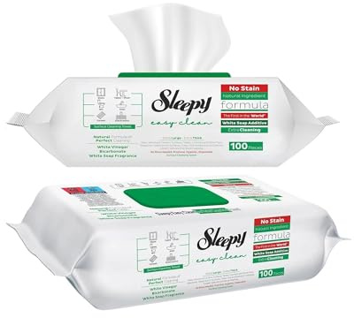 Sleepy Pack of 2, 3 and 6, Easy Clean All Purpose Cleaning Wipes, White Vinegar and Baking Soda Formula, Chemical-Free, 100 Count (PACK OF 2)