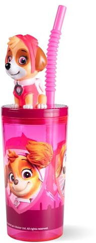 p:os Paw Patrol Gobelet avec couvercle et paille pour enfant, 360 ml, avec figurine Skye 3D, sans BPA et adapté aux boissons gazeuses, idée cadeau garçon