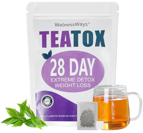 28 Tage Detox Tee zum Abnehmen, Detox Tee Entgiften und Abnehmen, Natürliche Kräutermischung, Unterstützt die Verdauung, Fördert Stoffwechsel & Fettverbrennung