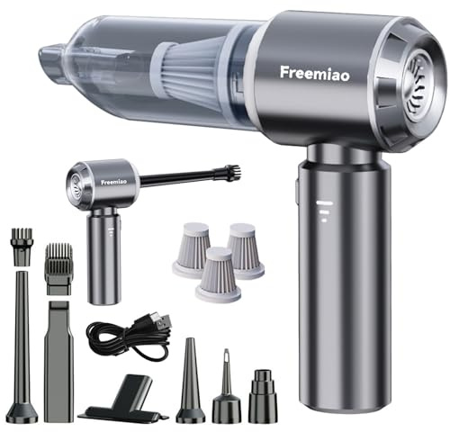 Freemiao Cordless Car Vacuum Cleaner 5-in-1 Handheld Mini Computer Vacuums 23000Pa Powerful Suction/Blowing/Inflation/Dust Removal HEPA Filter Rechargable Portable for Car, Pet Hair, Keyboard, Home