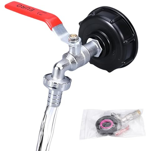 LUMOOM IBC Robinet d'écoulement pour réservoir d'eau 1000 l avec adaptateur de raccordement 1/2, conteneur IBC, raccord pour réservoir d'eau de pluie