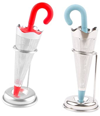 VINTORKY 2pcs Creative Umbrella Shape Tea Infuser Stainless Steel Silicone Tea Strainer for Home Brewing Random Color