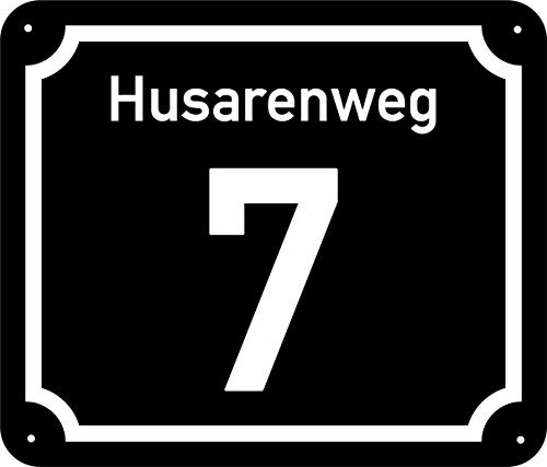 Hausnummernschild aus Aluminium Verbundplatte mit Vorbohrungen und abgerundeten Ecken Wunschtext (20x17cm, schwarz)