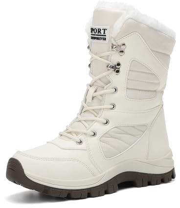 GemChve Botas Mujer Invierno Botas Camperas Calor Impermeable y Antideslizante Botas de Montaña Mujer White 37 EU