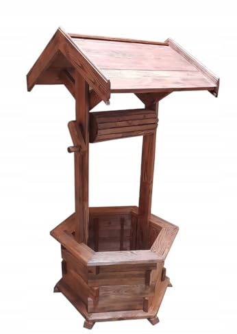 MAZUR Holzbrunnen für Blumen, Dekotopf Garten, 110 x 60 cm, Erle Holz in braun imprägniert, Brunnen für Garten, Terrasse, Handfertigung Polen