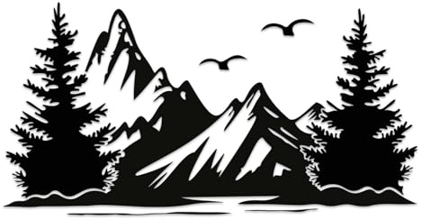 Finest Folia Aufkleber Set Berge mit Bäumen 95x48,8cm Autoaufkleber Bergpanorama Sticker für Auto Wohnwagen Bus Wohnmobil selbstklebend wetterfest KX099 (Berge Schwarz, Bäume Schwarz)