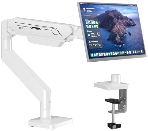 ETHU Monitor Halterung, Einzelner Gasdruckfeder Monitorarm für 17-38 Zoll bis 12 kg, Bildschirmhalterung mit voller Bewegungsfreiheit, VESA-Ständer mit C-Klemme & Tischdurchführung, Rosa