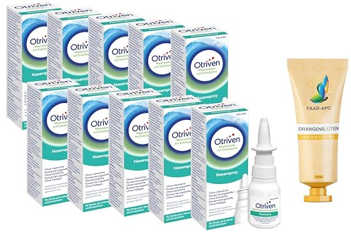 Otriven Meerwasser Nasenspray mit Eukalyptus Sparpack 10 X20 ml inkl. einer hochwertigen Handcreme Marke Faar-Apo