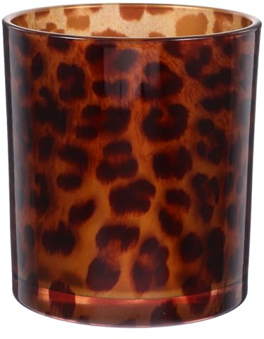 DECORNIJIA Glas Stilvoller Kerzenhalter mit Leopardenmuster Kerzenbehälter aus Synthetischem Material für Indoor und Outdoor für Romantisches Kerzenlicht Dinner