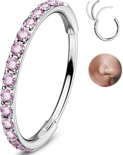 OUFER 20G Silber Nasenringe 316L Chirurgenstahl Scharniersegment Clicker Nasenreifen Transparent Rosa CZ Kleiner Helix Ohrring Tragus Lobe Conch Piercing Schmuck für Damen 6/7/8mm