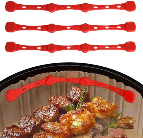 Lot de 3 Aimants pour Air Fryer, Attaches Silicone Thermorésistantes pour Fixer le Papier Cuisson, Accessoires Air Fryer Universels, Design Sécurité Alimentaire Rouge