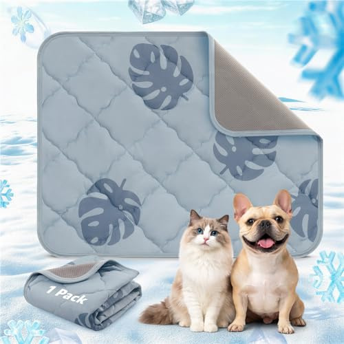 PICK FOR LIFE Kühlmatte Hund 70x55cm Waschbar, Selbstkühlende Eisseide Hundematte für Sommer, Kühldecke für Hunde und Katzen in Hundekäfig, Auto, auf dem Sofa oder Boden, Haustier Kühlkissen, Grau