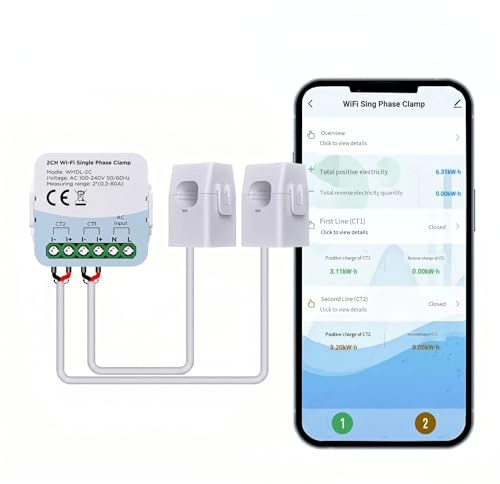 Compteur d'énergie intelligent WiFi, moniteur de consommation électrique bidirectionnel à double canal 80 A pour application Tuya pour des données détaillées d'utilisation horaire à annuelle