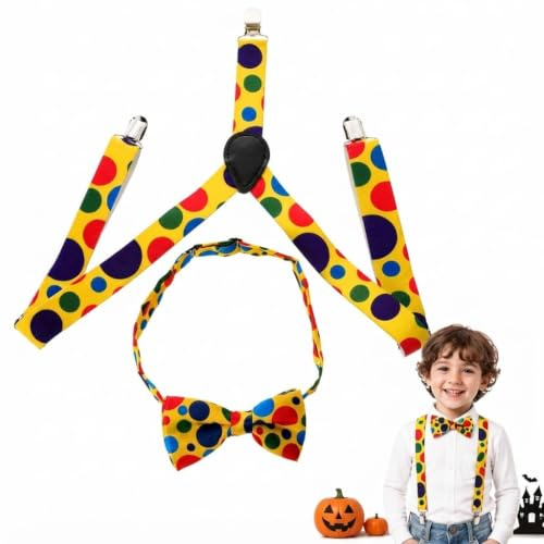 Ensemble Costume Clown Enfant 1 Ensemble Nœud Bretelles Ceinture | Accessoires À Pois Multicolores pour Carnaval, Anniversaire, Fêtes à Thème et Spectacles, Idée Cadeau Amusante