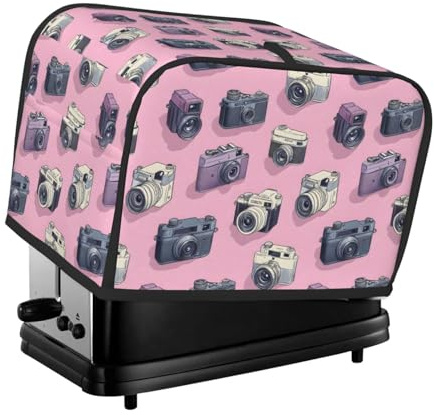 Retro Camera Pink Print Toaster Cover 2 Slice, Toaster Oven Covers with Pockets for Kitchen Small Appliance Covers and Fingerprint Protection, Machine Washable Kitchen Essentials Home decor