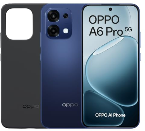 OPPO A6 Pro 5G - Smartphone Libre con IA, 8GB RAM+256GB, Batería 6500 mAh, Carga Rápida 80W, Pantalla AMOLED 120Hz, IP69, Cámara 50MP AI, Dual SIM, Versión Española - Azul