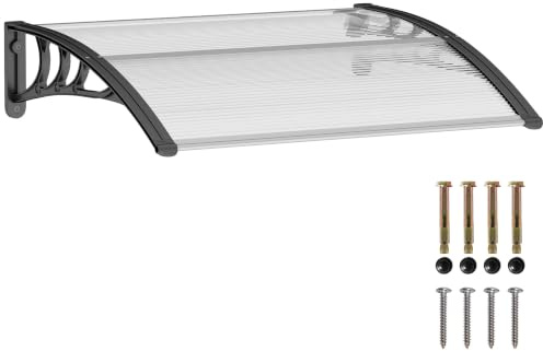 Outsunny Pensilina Tettoia da Esterno 75x100cm Porte Anti UV Trasparente | Tettoia per Esterno in Policarbonato, Polipropilene e Alluminio, per Balcone Finestre
