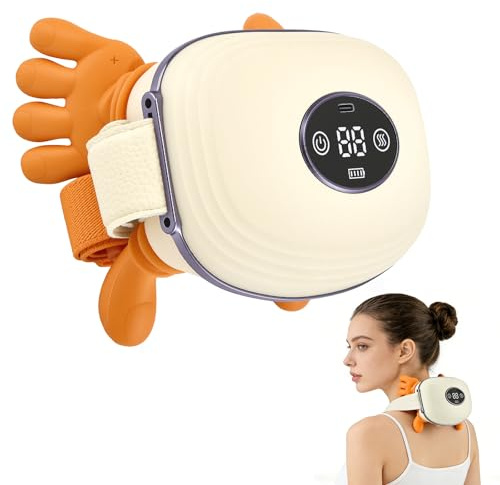 Nackenmassagegerät, 4D Nacken- und Schultermassagegerät mit Wärme & Shiatsu – Elektrischer Rückenmassager mit LED-Display, 3D-Knetmassage, 3 Intensitäten & 2 Heizstufen, für Zuhause/Büro/Reisen(Beige)