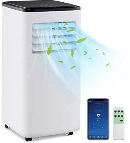 COSTWAY Klimaanlage mobil 9000 BTU, Klimagerät mit Abluftschlauch für Räume bis zu 30㎡, 4 in 1 Kühlgerät 2,6kW mit Heizen, Entfeuchten, Schlafmodus, 24H Timer, Fernbedienung, leise