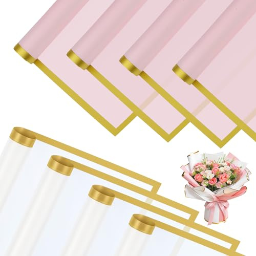 Shimilili 40 Blatt Blumenstrauß Geschenkpapier - Wasserdicht Wrapping Paper, Blumen Papier, Blumenpapier für Geschenkverpackungen, Blumen, Kunst und Handwerk (Rosa und Weiß)