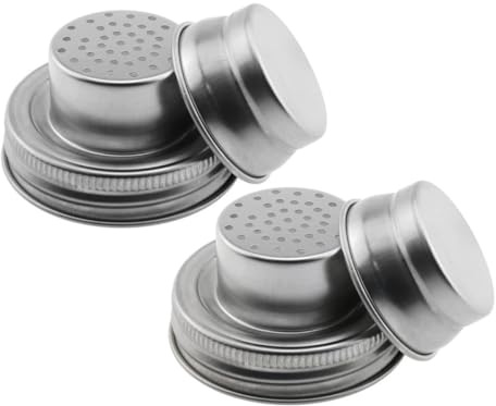VOSAREA 2 Pcs Stainless Steel Mason Jar Shaker Caps for Regular Mouth Jars, Cocktail Shaker Compatible, Versatile Use for Mixing and Serving Drinks Or Seasoning Pepper