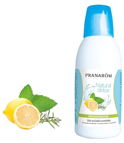 Pranarôm Pranadraine Détox Élixir Huiles Essentielles 500 ml | Jus de pomme et de cassis, romarin et citron pour soutenir le drainage à chaque saison.