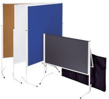 FRANKEN Moderationstafel ECO, doppelseitig, pinnbar, 120 x 150 cm, blau/Filz, klappbar, Pinnwand mit Standbeinen und Rollen, ECO-UMTFG03R