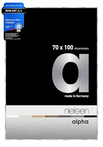 nielsen Aluminium Bilderrahmen Alpha, 70 x 100 cm, Silber | Aluminium Posterrahmen im Hoch- & Querformat zum Aufhängen Silber glänzend Echtglas