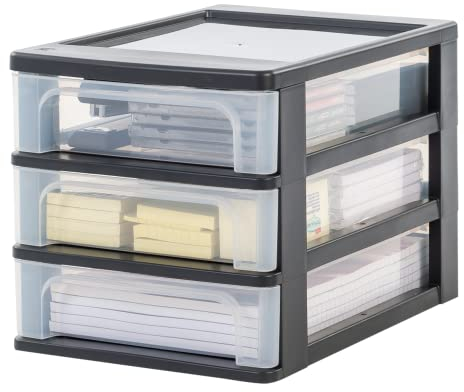 Iris Ohyama, Schubladenbox, Schubladenschrank, Schwarz, 3 Transparente Schubladen, A4, Schubladenbox kunststoff, Schreibtisch Organizer für Büro, Aufbewahrung, Büro, Schule, BPA-frei, OCH-2030