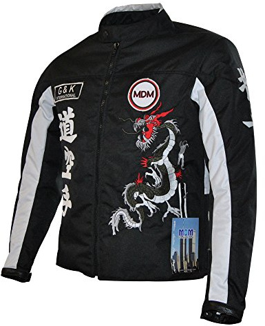 Chaqueta de moto textil con estampado de dragones, Negro , M