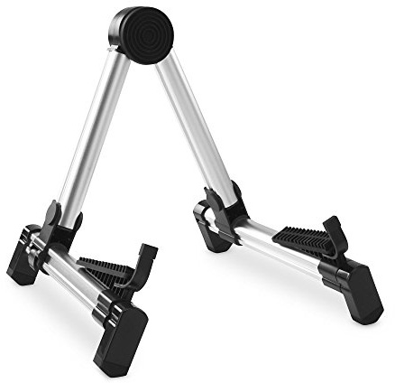 Rocktile GSF-2020S supporto pieghevole universale per chitarre e strumenti a corda (elettrica, basso, classica, western), stabile in alluminio, colore argento.