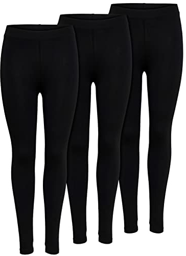 ONLY Damen-Leggings im 3er-Pack, blickdichte Stretch-Leggings aus Baumwolle, weiche & Bequeme Yogahosen, schmale Passform, Leggings zum Hineinschlüpfen für Fitnessstudio, Sport, Freizeit & den Alltag