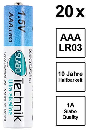 Slabo LR03 AAA Pile Micro Ministilo Alcaline - 1.5V - 10 Anni durabilità - Batterie per Il Telecomando | Giocattoli | Controller di Gioco ECC. - Confezione da 20