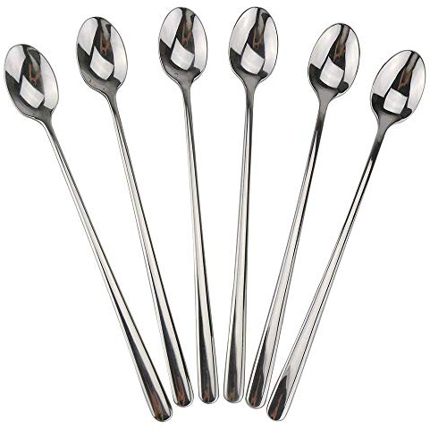 EPRHY - Cucchiaini da Ghiaccio con Manico Lungo, in Acciaio Inox 18/8, per mescolare Cocktail, tè, caffè, frullati, Bevande Fredde, Set da 6 (Resistente)