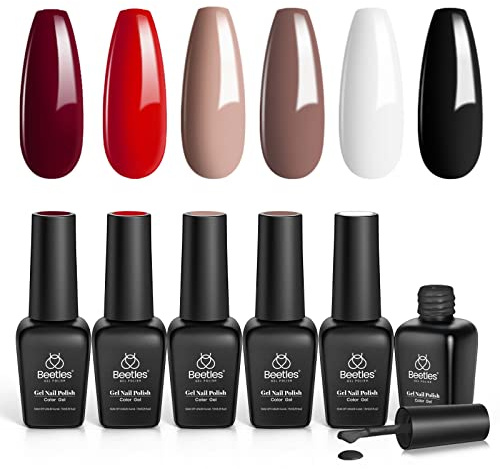 Beetles Nagellack Set, Schwarzer Weißer Roter GelLack Soak-Off-Nagellampe Gel Nagel Kit Herbst Winter Brauner Christmas Maniküre Kit Diy Zu Hause Für Frauen