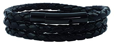 König Design Lederkette Lederband Leder-Armband 4 mm Herren Halskette Schwarz 60 cm lang mit Hebeldruck Verschluss Schwarz geflochten