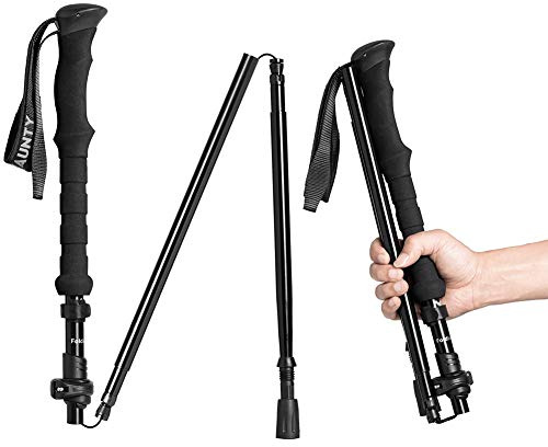Collapsible Walking Stick for Travel, Adjustable Lightweight Trekking Trail Hiking Pole Fit for Women Men's Height 4.9-6.3(ft),Best Gift for Hikers Backpackers & Campers, Dark Black