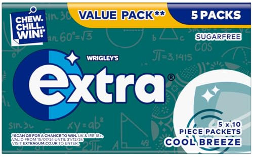Extra Chewing Gum, Sugar Free, Cool Breeze Flavour, 5 x 10 Pieces